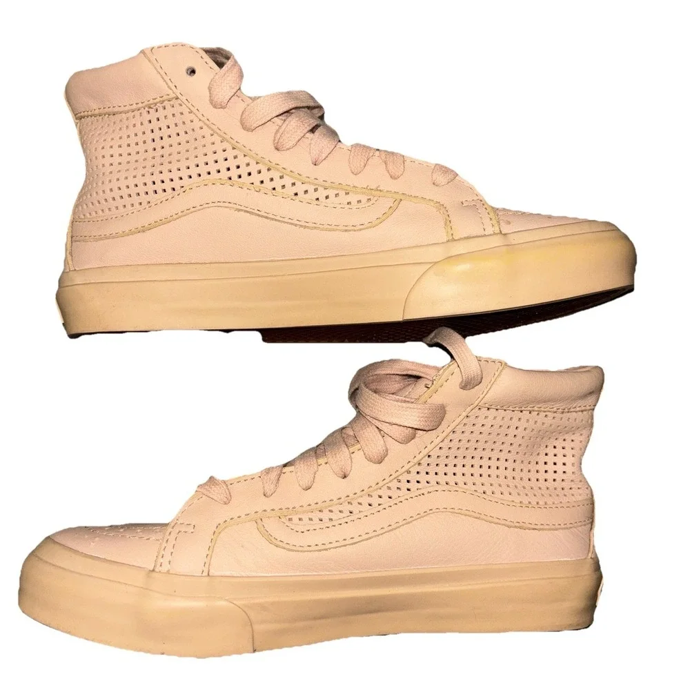 Vans Sk8 HI Leather Sneakers W7 M5.5 Peach Slim Cutout Skate Streetwear‎ Hip Hop